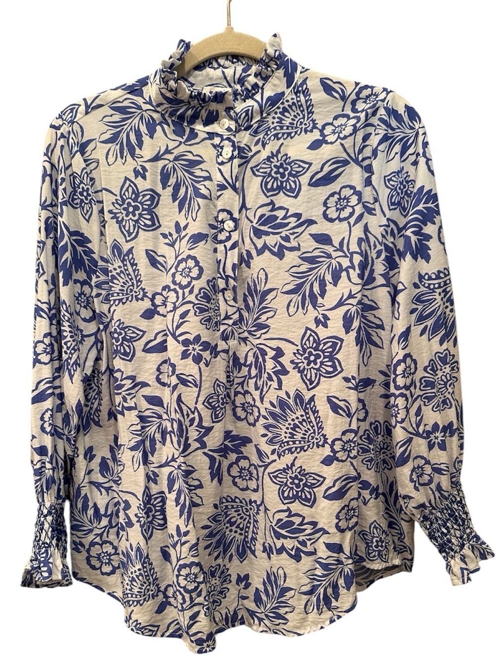 Fate Popover Floral Print Blouse Ruffle Neck Feminine Lightweight Sz L